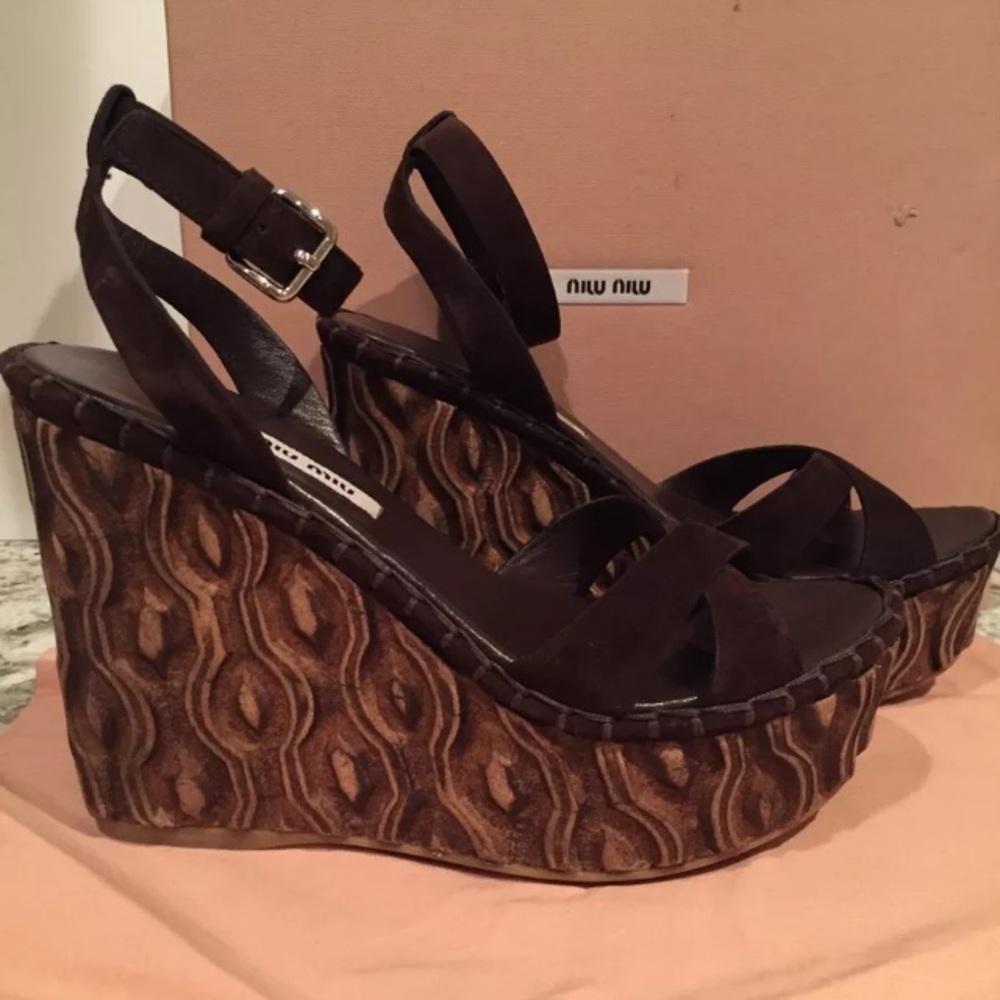 Miu Miu ankle strap wedge sandals brown 36.5